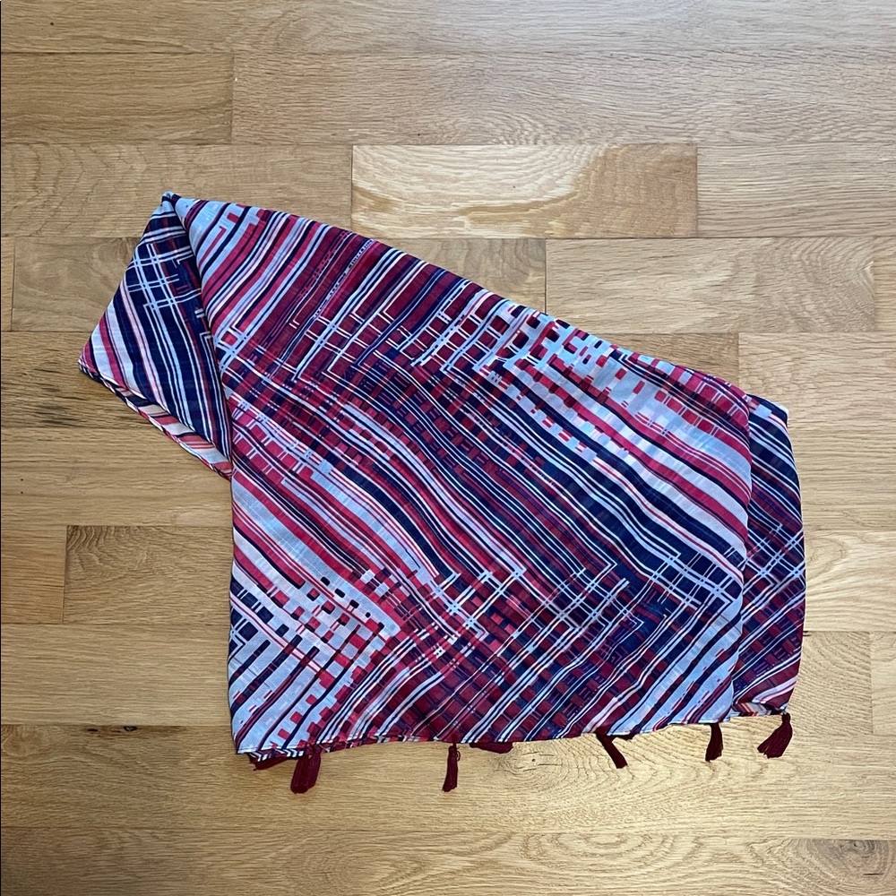 Pink and Blue Geometric Patterned Scarf